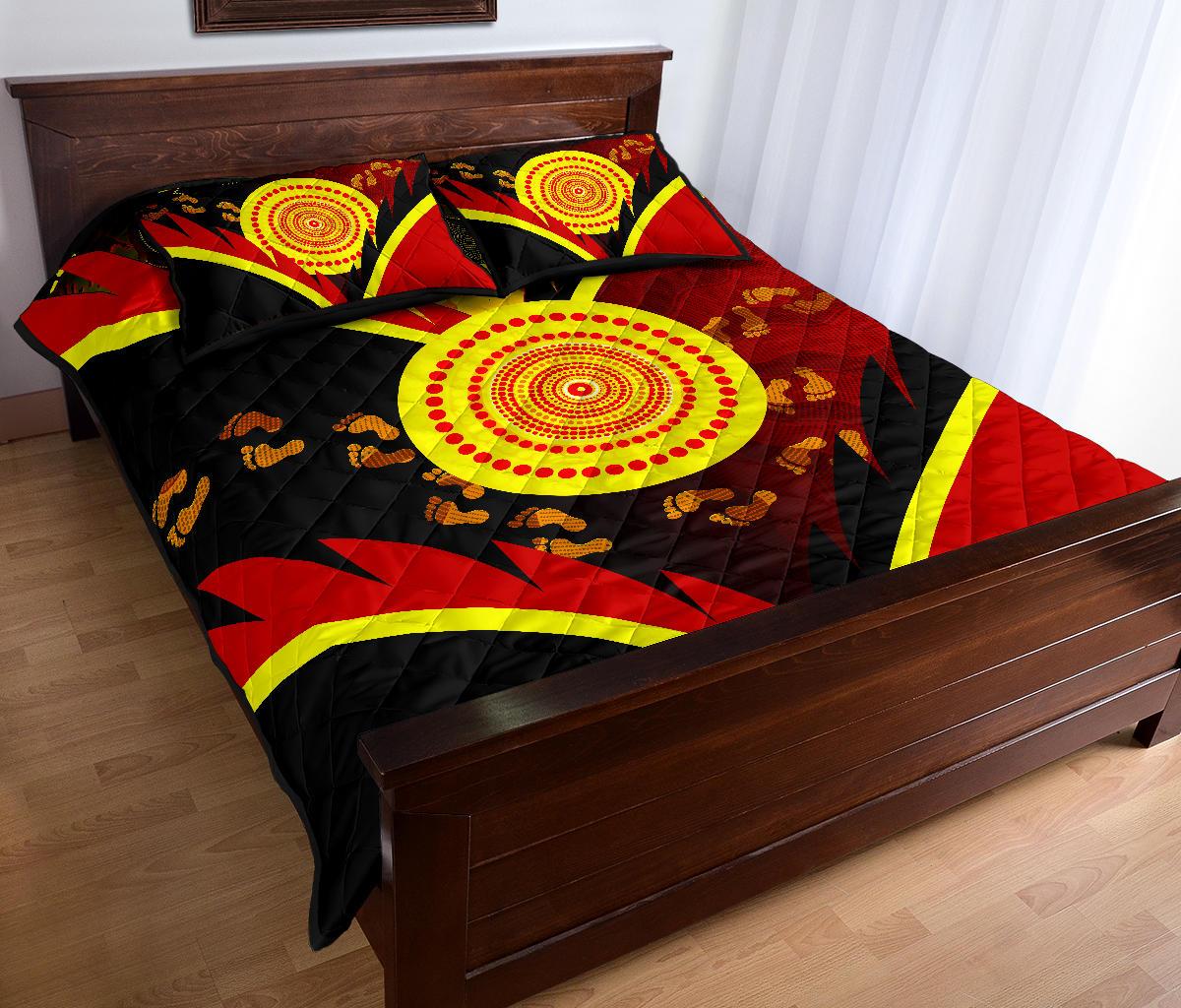 aboriginal-quilt-bed-set-indigenous-flag-with-footprint-hand-art