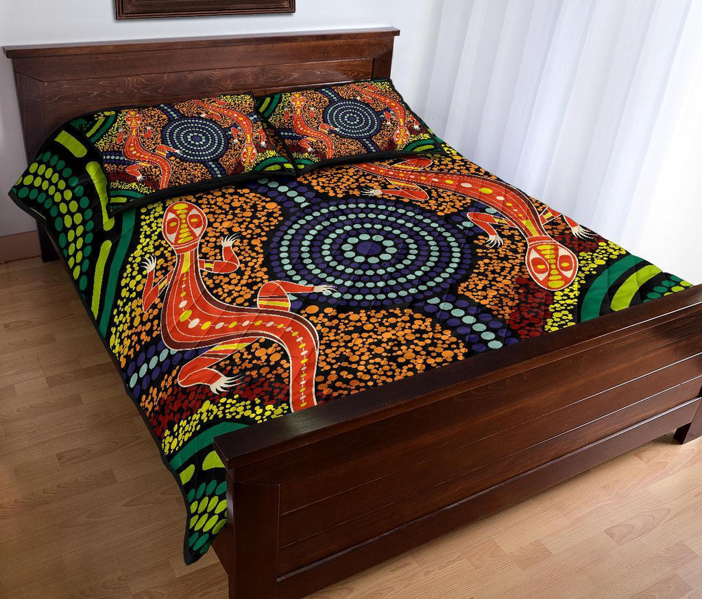 1st-australia-quilt-bed-set-aboriginal-two-lizards-dot-painting-circle