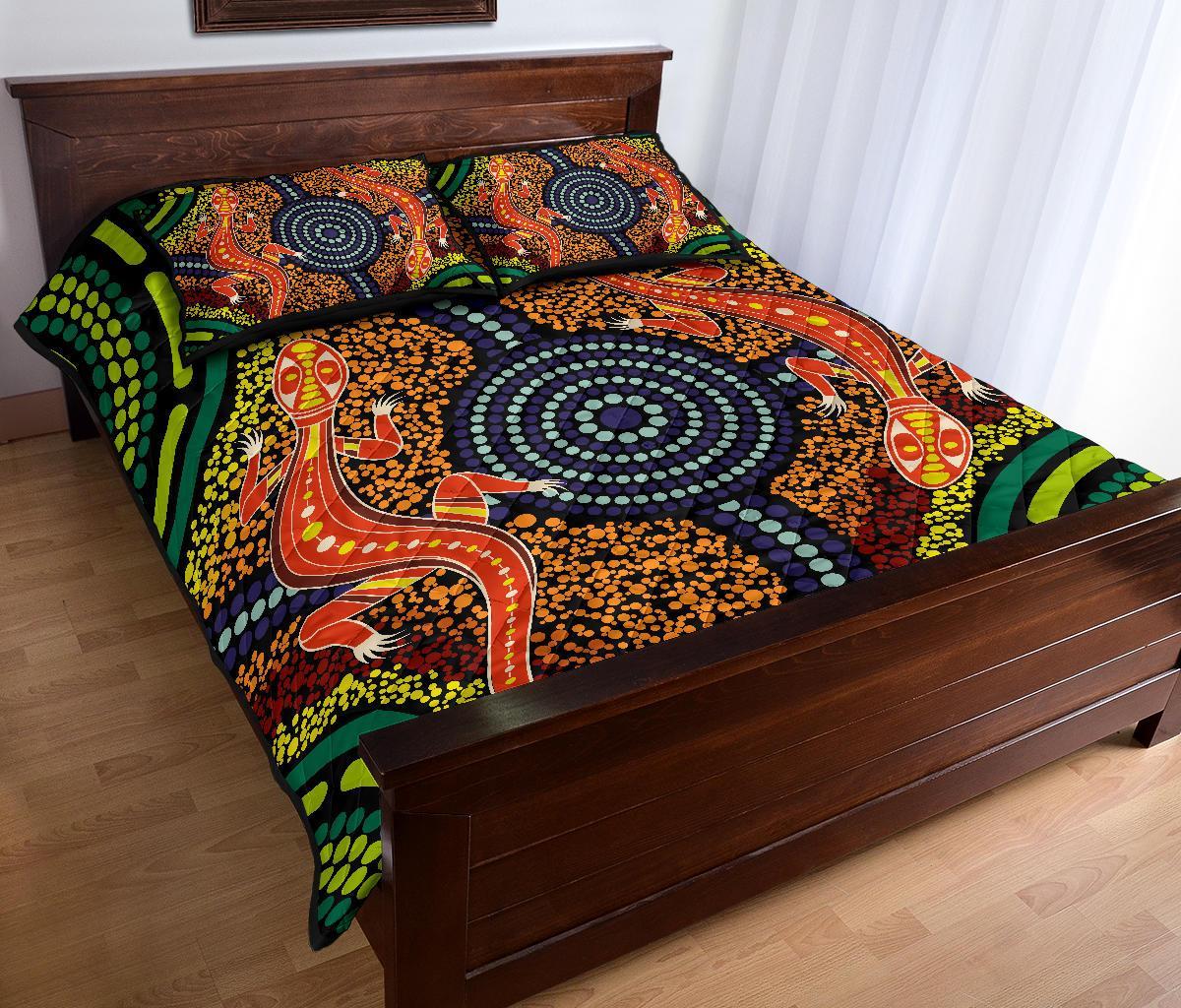 1st-australia-quilt-bed-set-aboriginal-two-lizards-dot-painting-circle