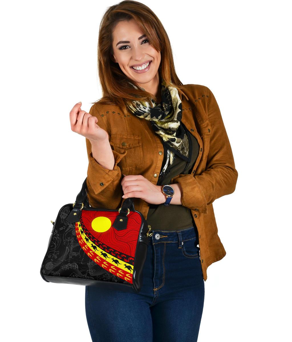 Aboriginal Shoulder Handbag, Indigenous Flag Circle Dot Painting - Vibe Hoodie