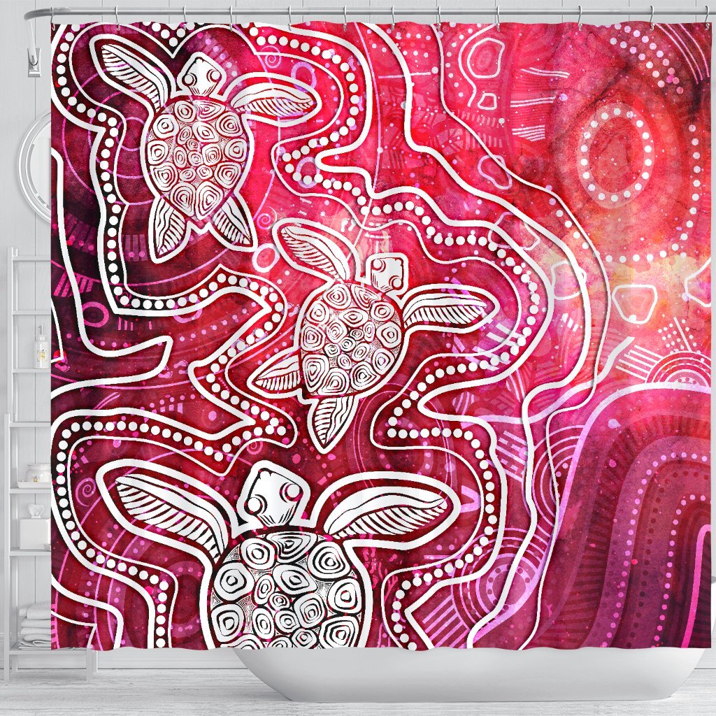 aboriginal-shower-curtain-sea-turtle-with-indigenous-patterns-pink