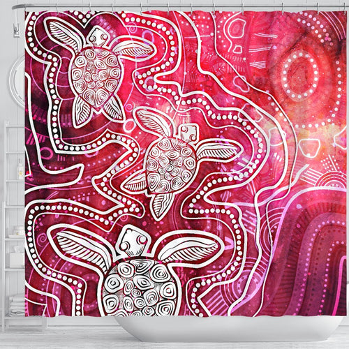 aboriginal-shower-curtain-sea-turtle-with-indigenous-patterns-pink