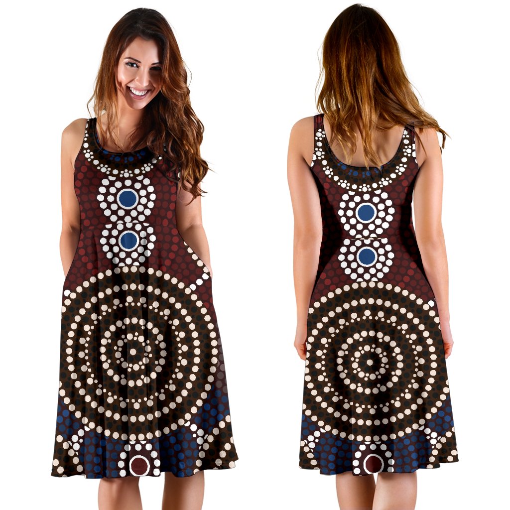 Midi Dress - Aboriginal Dot Painting Dress Ver08 - Vibe Hoodie