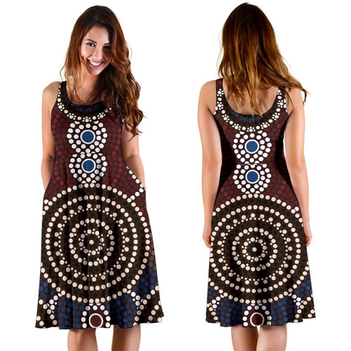 Midi Dress - Aboriginal Dot Painting Dress Ver08 - Vibe Hoodie