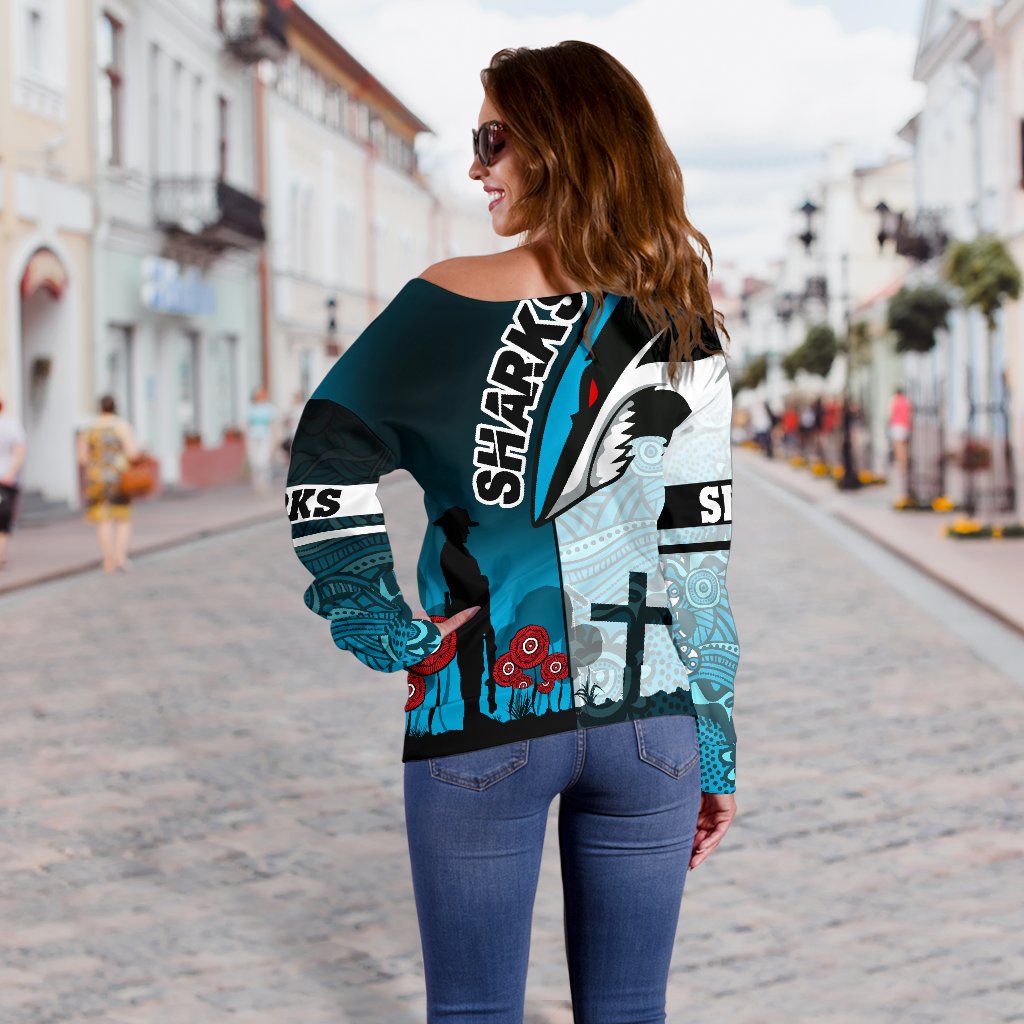 Sharks Women's Off Shoulder Sweater Cronulla Anzac Day - Vibe Hoodie