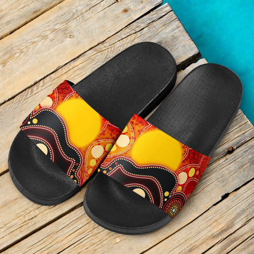 slide-sandals-aboriginal-flag-dot-painting-art-black