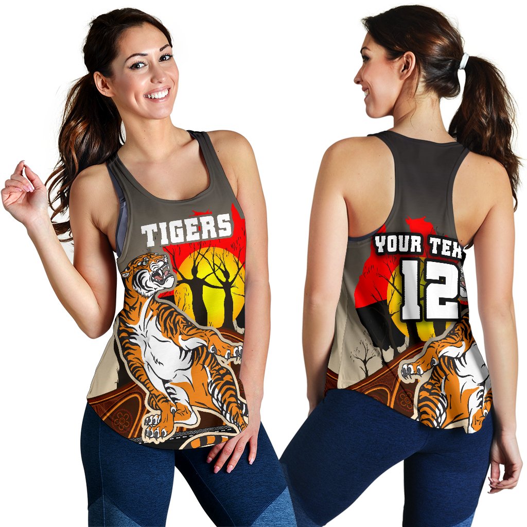 (Custom Personalised) Wests Tigers Women's Racerback Tank Version Aboriginal Art - Vibe Hoodie