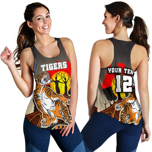 (Custom Personalised) Wests Tigers Women's Racerback Tank Version Aboriginal Art - Vibe Hoodie