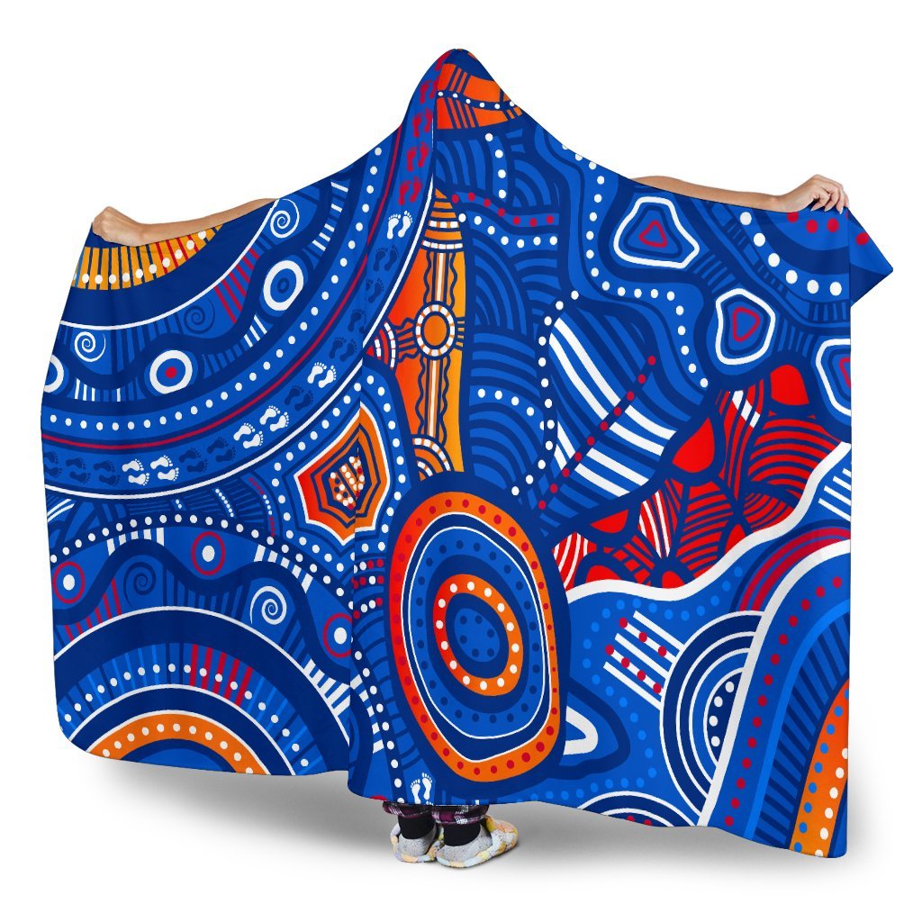aboriginal-hooded-blanket-indigenous-footprint-patterns-blue-color