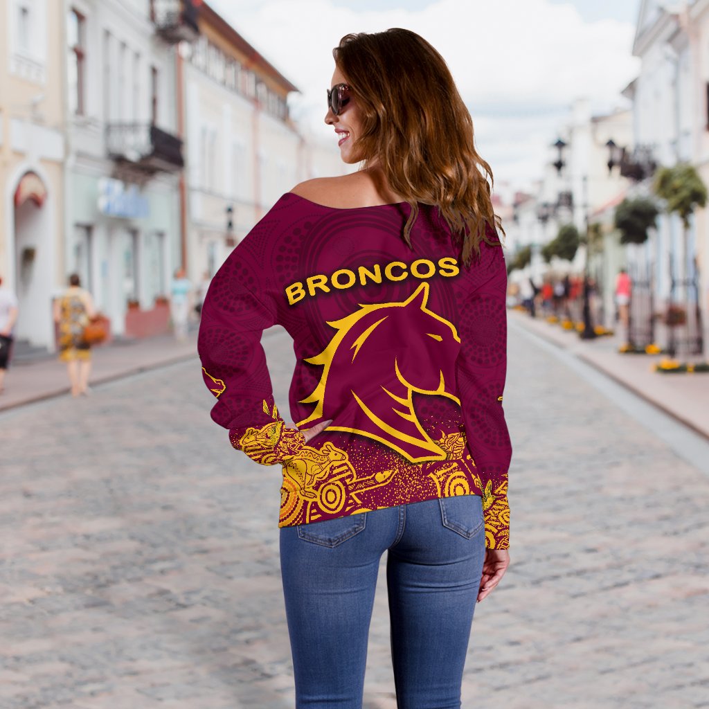 Brisbane Women Off Shoulder Sweater Broncos Indigenous - Vibe Hoodie