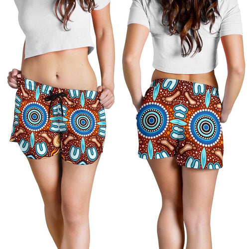 Aboriginal All Over Print Women's Shorts - Indigenous Circle Dot Painting Ver02 - Vibe Hoodie