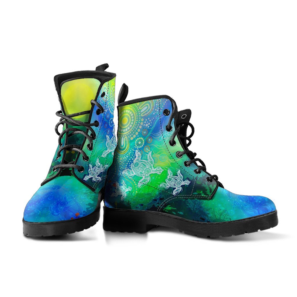 aboriginal-leather-boots-indigenous-turtle-ocean-dot-painting-art