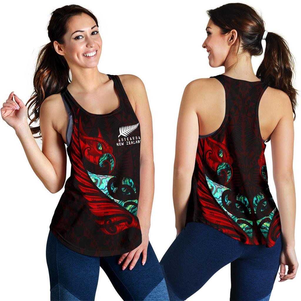 New Zealand Racerback Tank Manaia Paua Fern Wing - Red - Vibe Hoodie