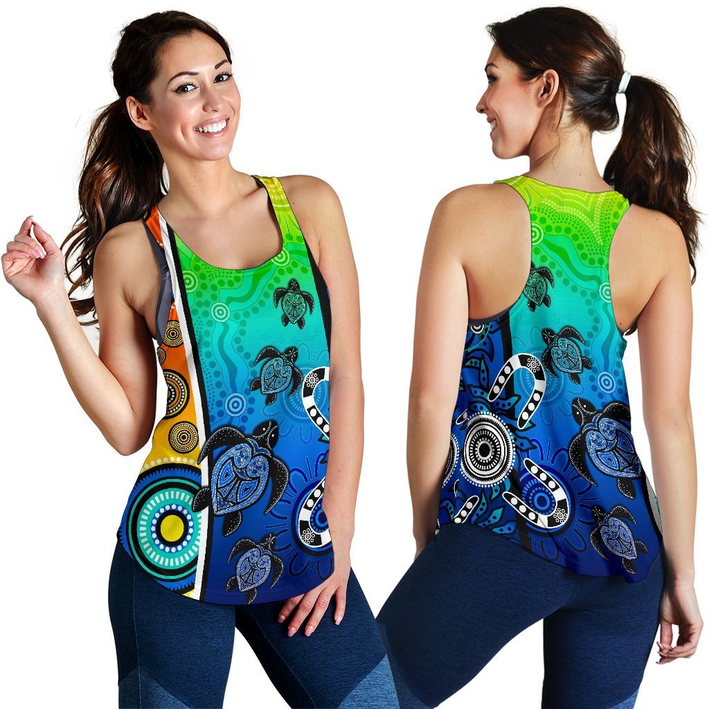 Aboriginal Women's Racerback Tank  - Indigenous Turtle Dot Painting Art - Vibe Hoodie