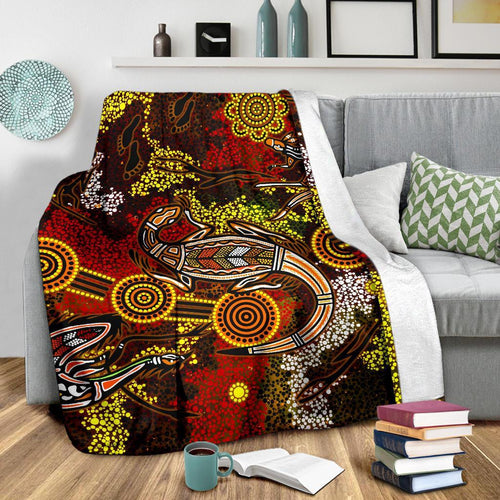 aboriginal-premium-blanket-kangaroo-and-lizard-dot-painting-art