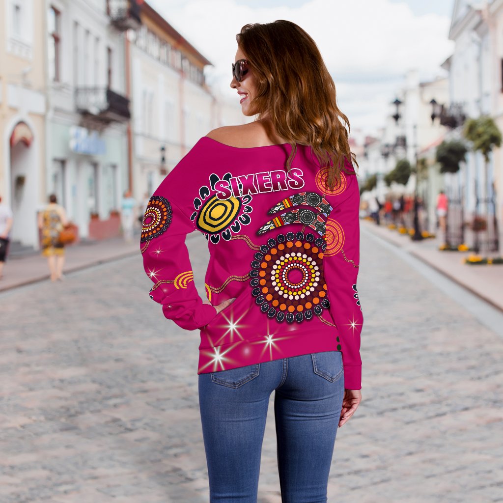 Sydney Women's Off Shoulder Sweater Sixers Indigenous - Magenta - Vibe Hoodie