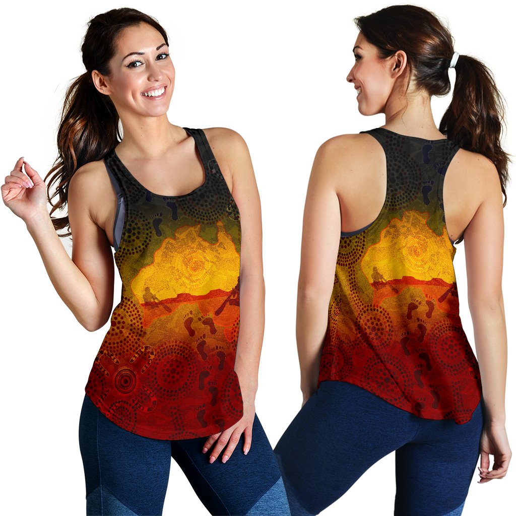 Aboriginal Women's Racerback Tank, Australian Map with  Indigenous Color - Vibe Hoodie