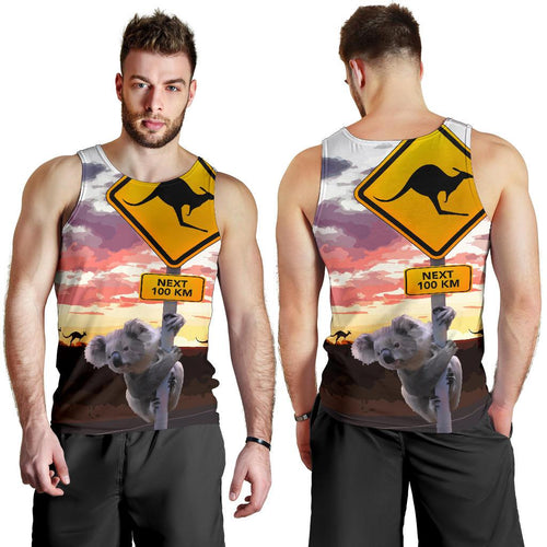 men-tank-top-koala-mens-tank-kangaroo-sign-sunset-landscape-art