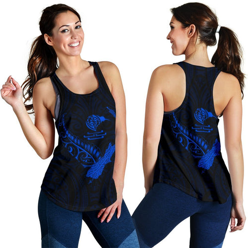 New Zealand Heart Women'S Racerback Tank - Map Kiwi Mix Silver Fern Blue - Vibe Hoodie