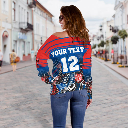 (Custom Personalised) Knights Women's Off Shoulder Sweater Newcastle Aboriginal Horizontal Style - Vibe Hoodie
