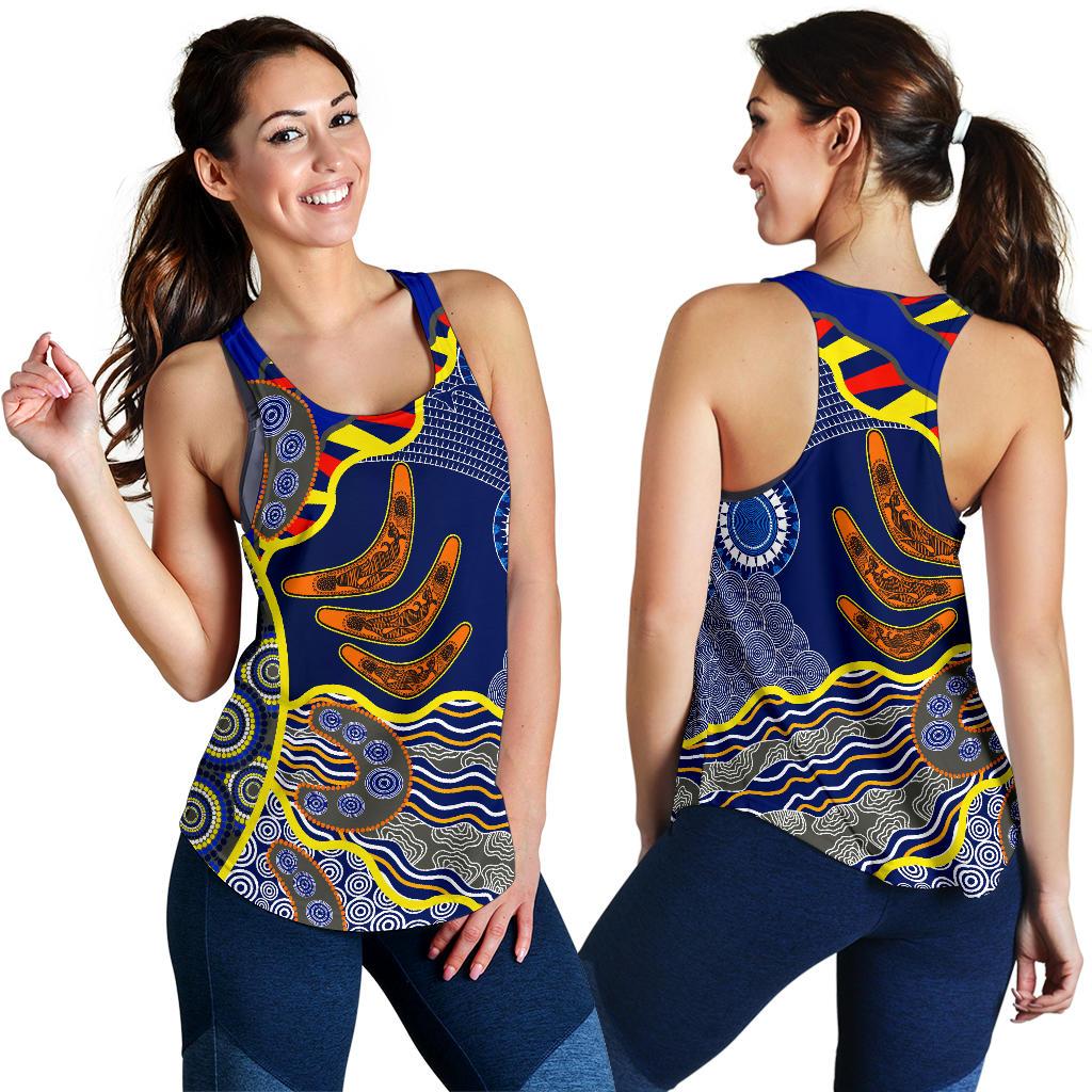 Aboriginal Women's Racerback Tank, Australian Boomerang Dot Painting Art - Vibe Hoodie