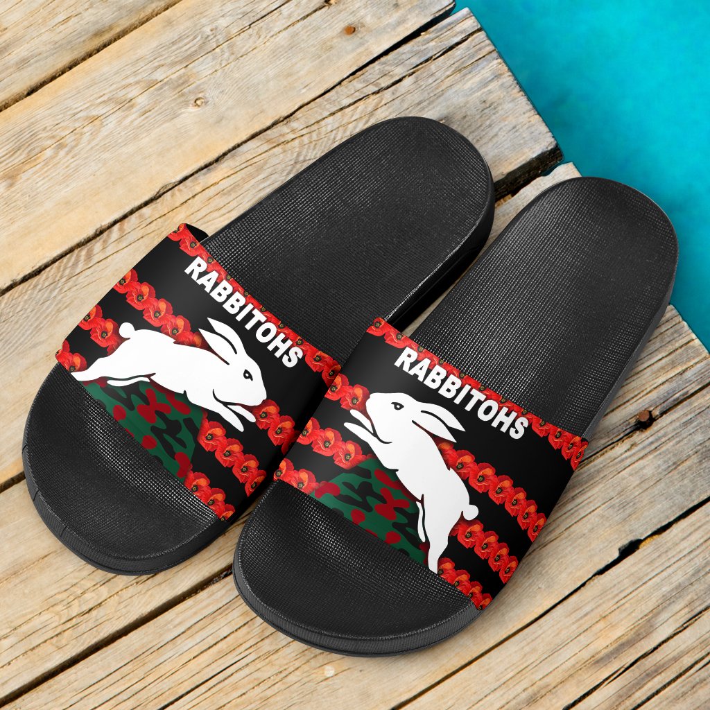south-sydney-rabbitohs-slide-sandals-anzac-day-poppy-flower-vibes