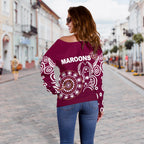 Queensland Women's Off Shoulder Sweater Maroons Simple Indigenous - Vibe Hoodie