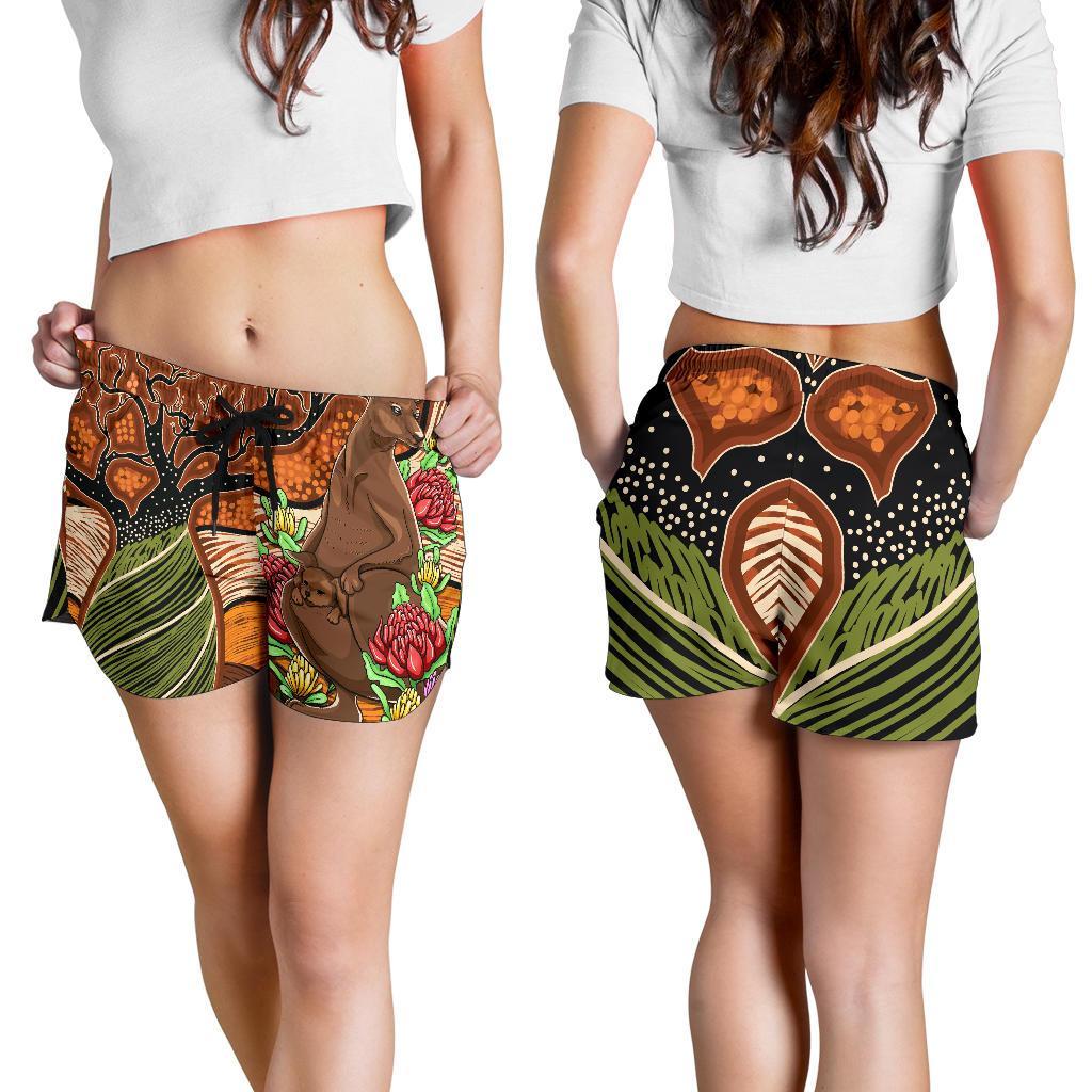 Aboriginal Women's Shorts - Kangaroo With Indigenous Tree - Vibe Hoodie