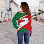 Rabbitohs Women Off Shoulder Sweater Sporty Style - Vibe Hoodie