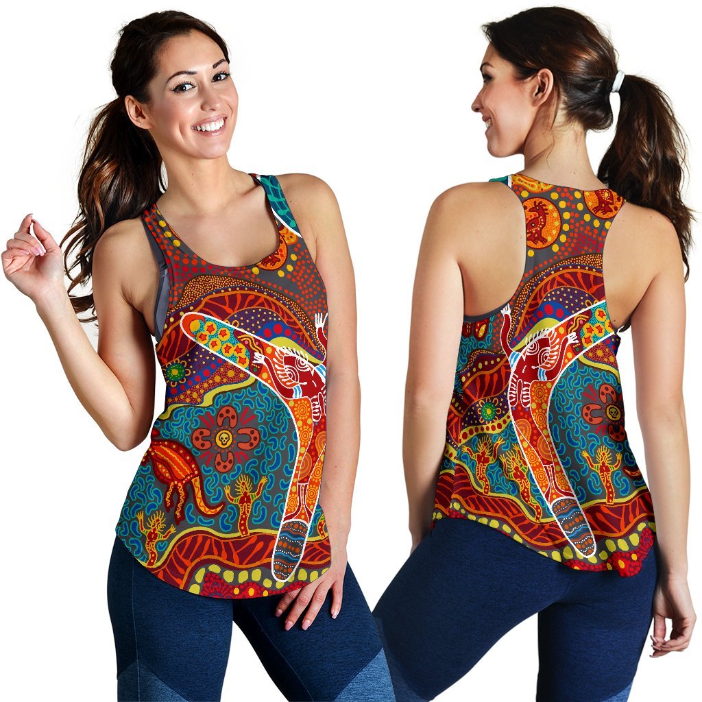 Aboriginal Women's Racerback Tank - Indigenous Boomerang - Vibe Hoodie