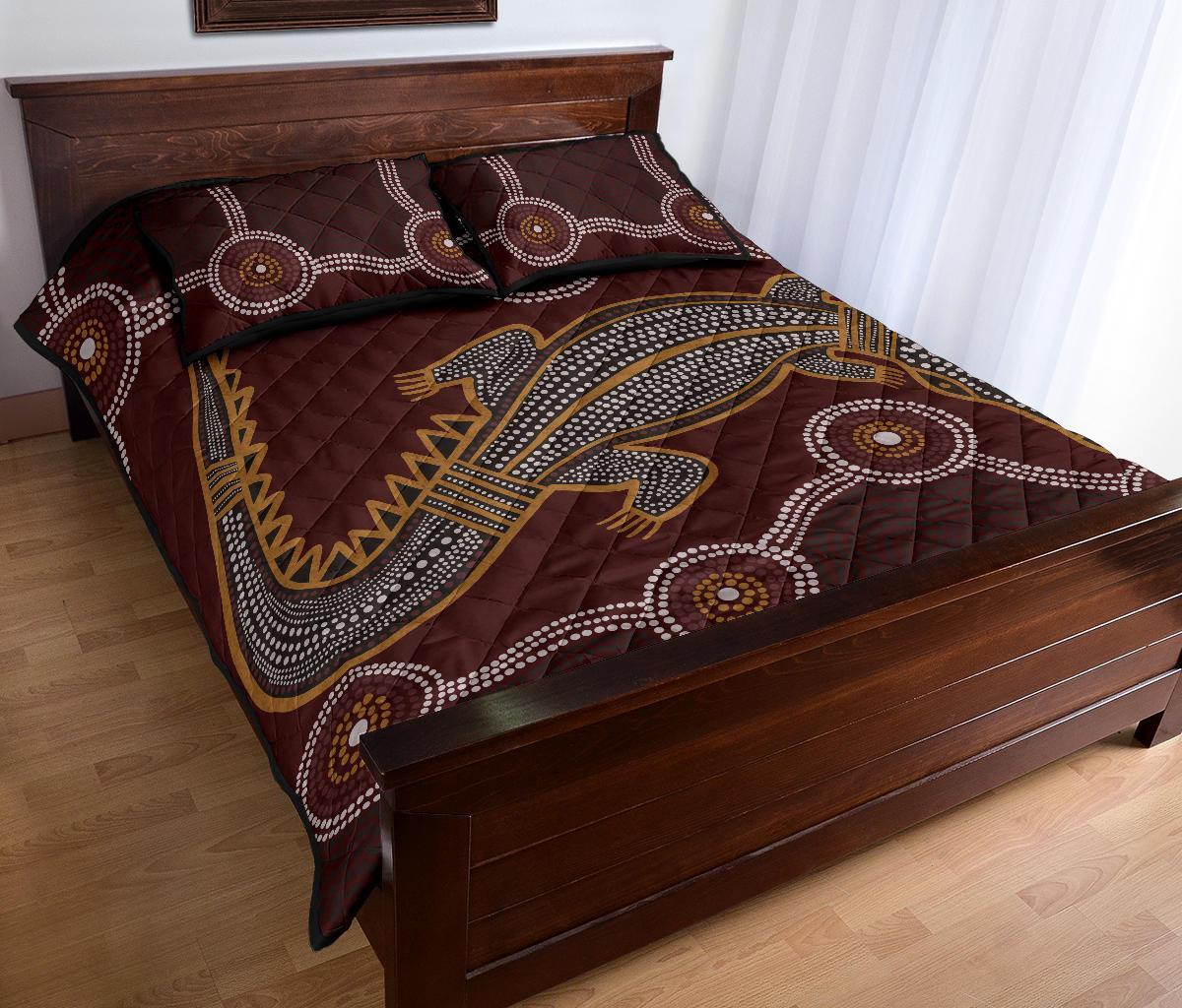 aboriginal-quilt-bed-set-indigenous-crocodile-brown-color
