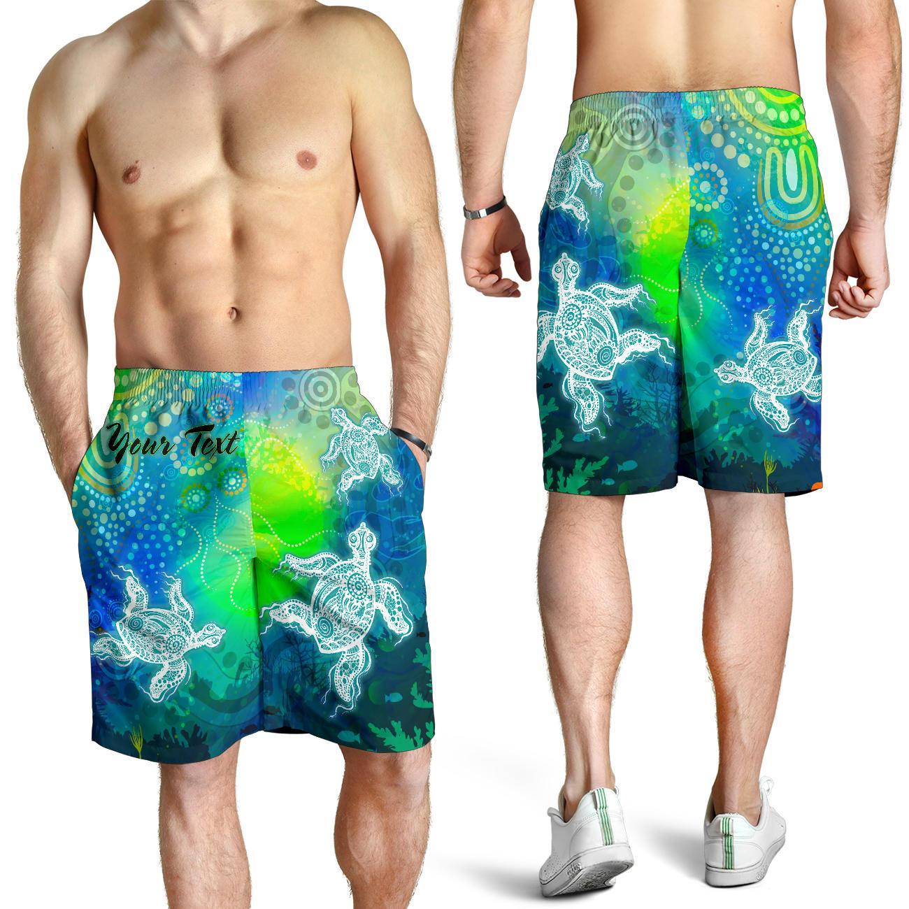custom-text-aboriginal-mens-shorts-indigenous-turtle-ocean-dot-painting-art