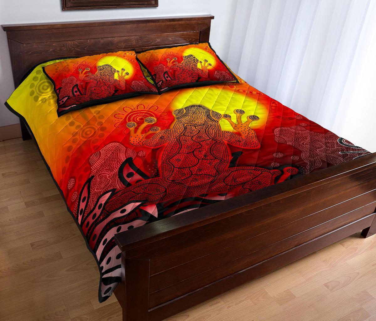 customaboriginal-quilt-bed-set-indigenous-frog-red