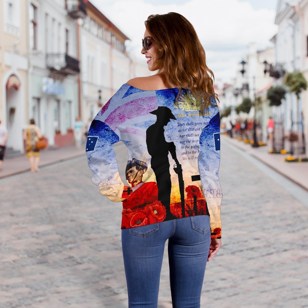 Anzac Women's Off Shoulder Sweater - Anzac 2020 Lest We Forget The Australian Army - Vibe Hoodie