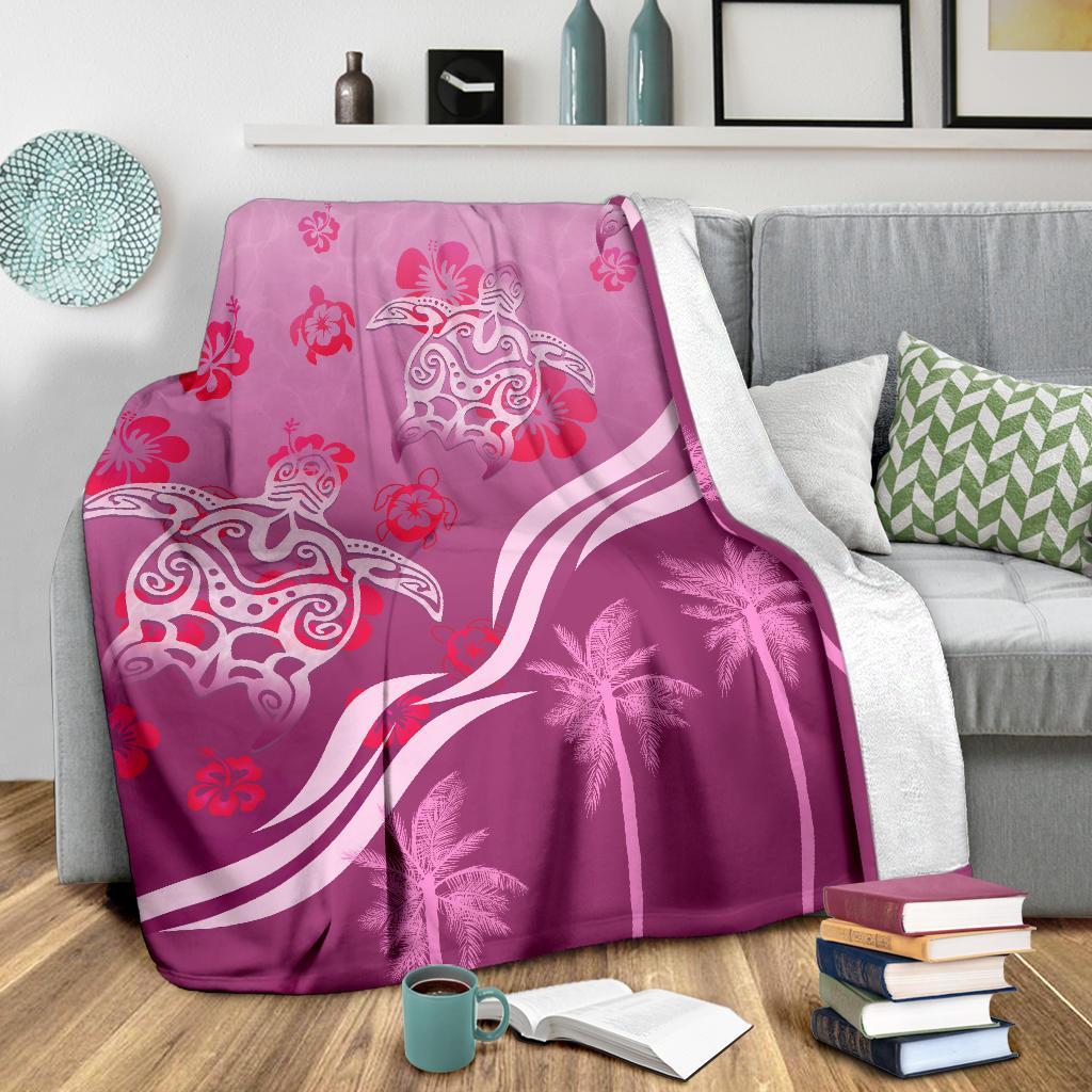 pink-turtle-hibiscus-premium-blanket