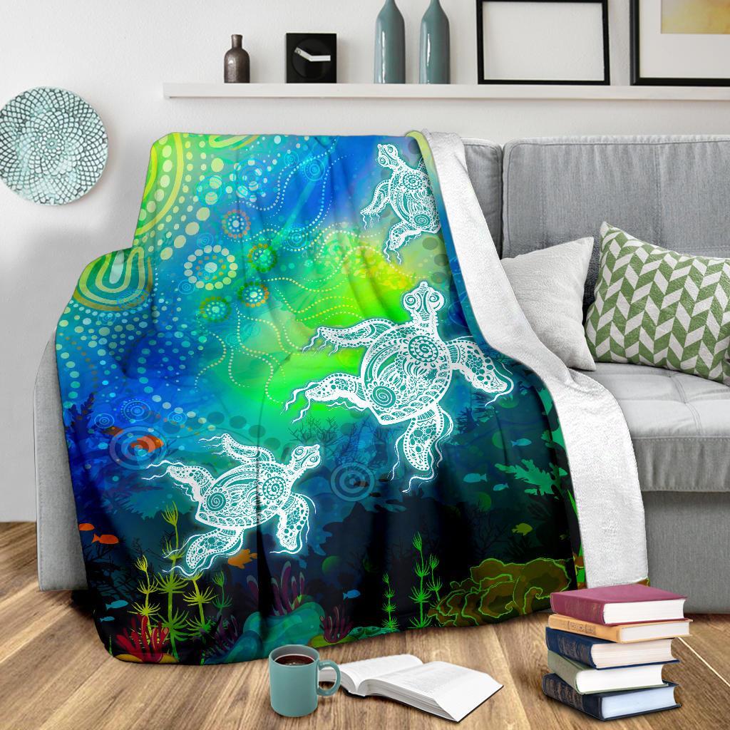 aboriginal-premium-blanket-indigenous-turtle-ocean-dot-painting-art