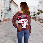 Queensland Women Off Shoulder Sweater Indigenous Reds - Vibe Hoodie