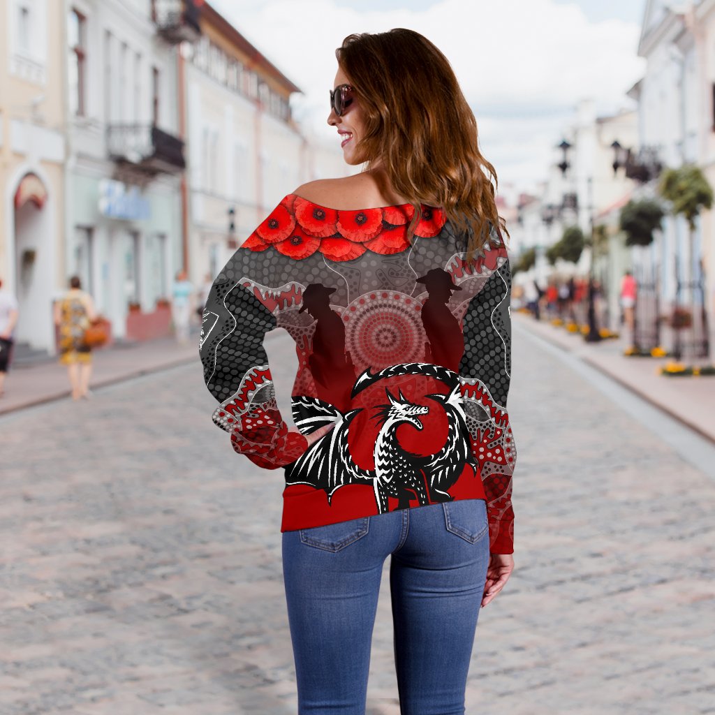 Dragons Women's Off Shoulder Sweater St. George Anzac Day - Vibe Hoodie