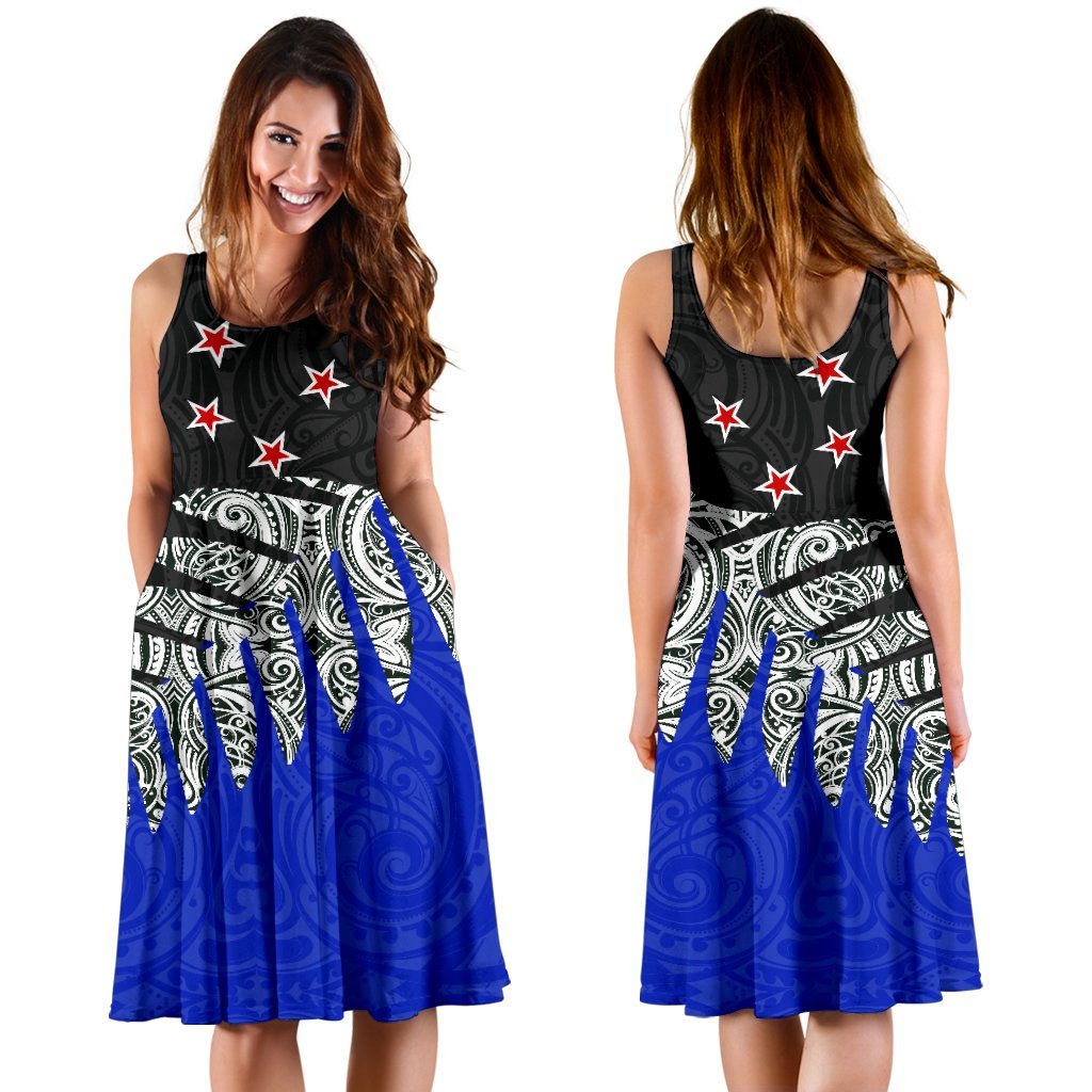 New Zealand Flag Silver Fern Women Midi Dress - Vibe Hoodie
