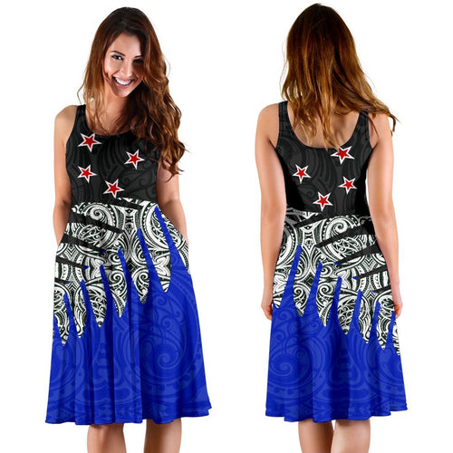 New Zealand Flag Silver Fern Women Midi Dress - Vibe Hoodie