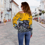 New Zealand Maori Women Off Shoulder Sweater Taranaki Bull - Vibe Hoodie
