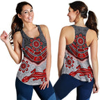 Aboriginal Women's Racerback Tank - Indigenous Boomerang and Lizard Art - Vibe Hoodie