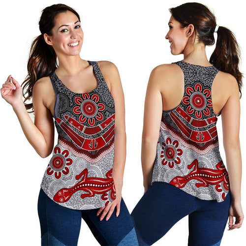 Aboriginal Women's Racerback Tank - Indigenous Boomerang and Lizard Art - Vibe Hoodie