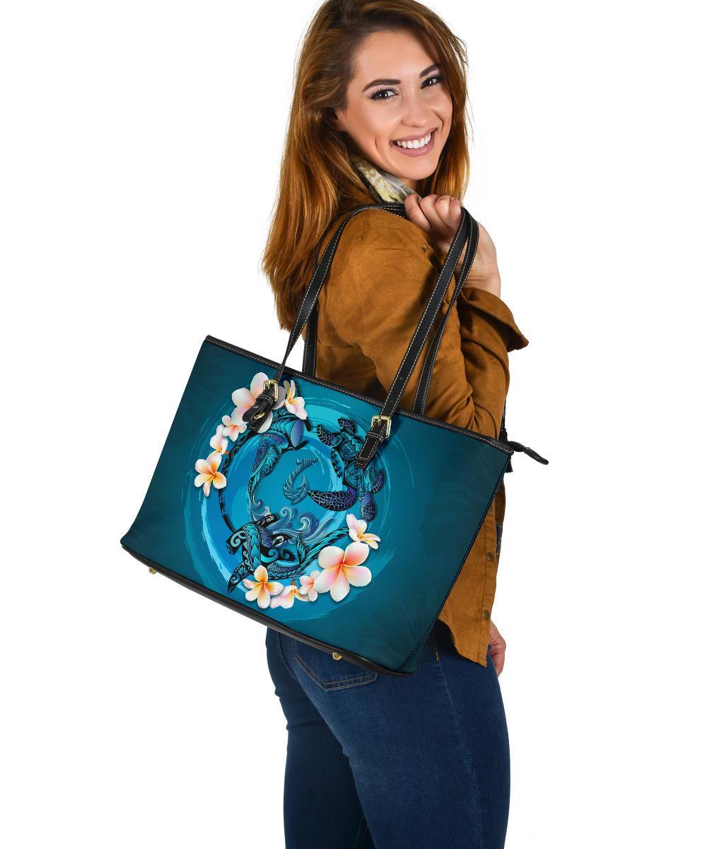 new-zealand-large-leather-tote-blue-plumeria-animal-turtle-tattoo