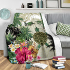 turtle-and-coconut-tree-premium-blanket-hibiscus-and-turtle-on-the-beach