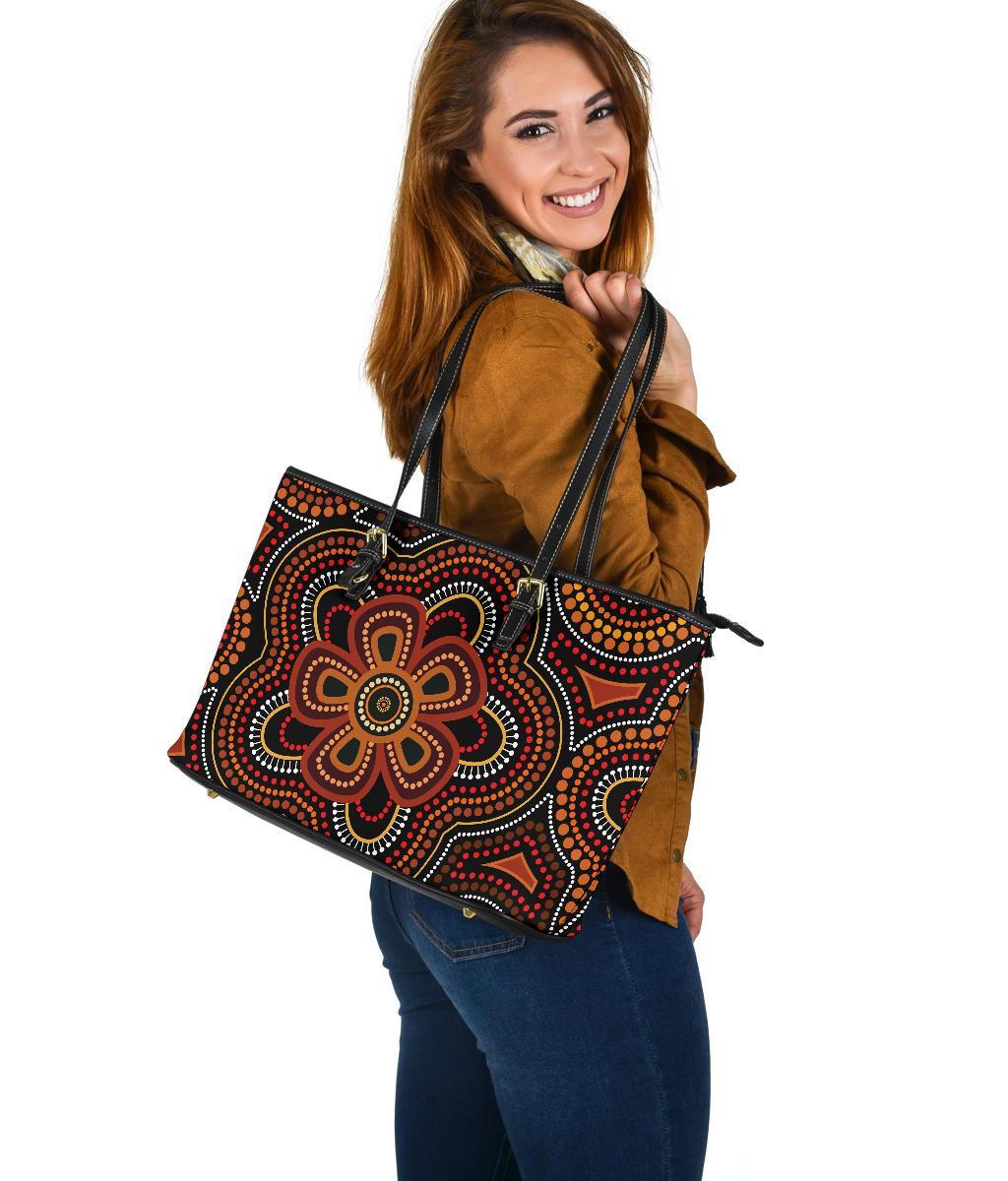 aboriginal-large-leather-tote-bag-aboriginal-dot-painting-flowers-style