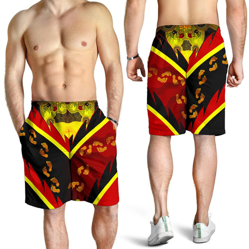 aboriginal-mens-shorts-indigenous-flag-with-footprint-hand-art