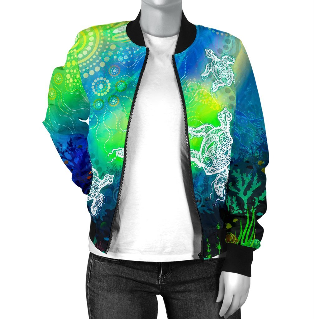 aboriginal-womens-bomber-jacket-indigenous-turtle-ocean-dot-painting-art