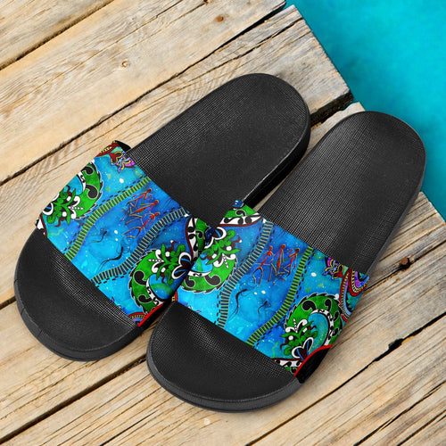 slide-sandals-aussie-indigenous-patterns-blue-black