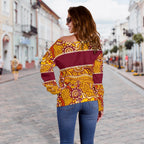 Brisbane Broncos Women's Off Shoulder Sweater Aboriginal Patterns - Vibe Hoodie